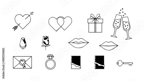 Collection of symbols representing love and commitment isolated on white background, Vector