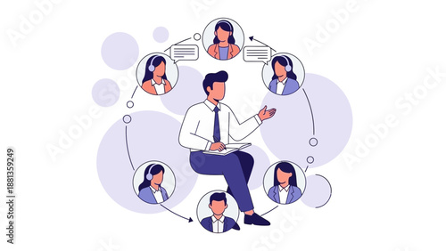 Teamwork communication concept, business people collaborating remotely, customer support