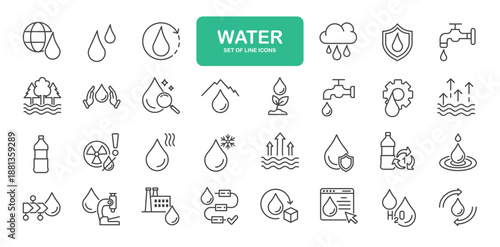 Water Icons. Thin Line Symbol Elements Collection.