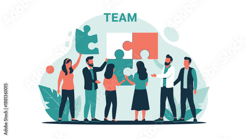 Business Teamwork Concept: People Assemble Puzzle Pieces for Collaboration and Success