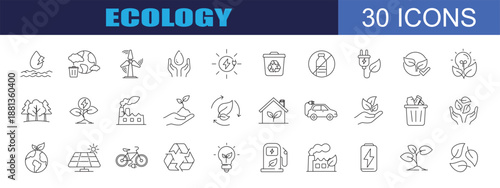 collection of ecology icons, editable stroke.	