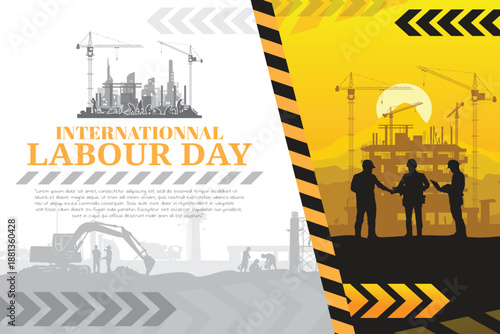 Labour day background, Construction vector background, Worker in a building site.