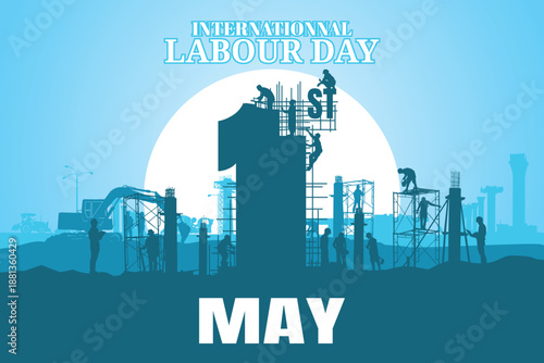 Labour day background, Construction vector background, Worker in a building site.