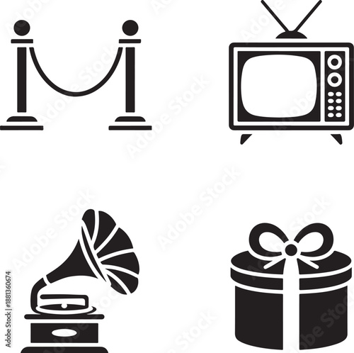 Retro Entertainment Icons Set