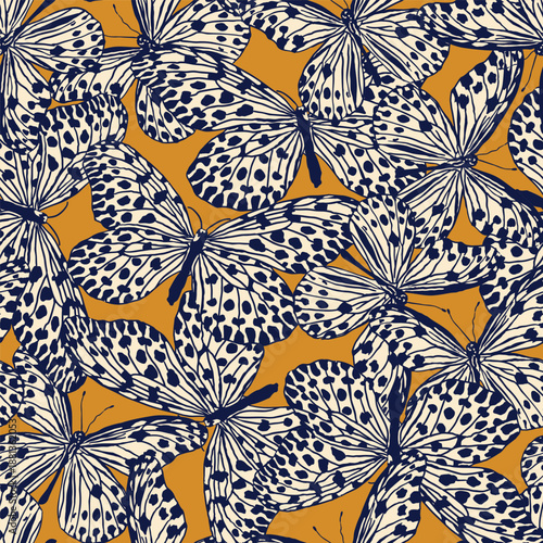 black and white butterflies seamless pattern for fashion textile or wallpaper background, insect vector illustration