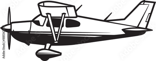 Small private airplane silhouette isolated on transparent background vector