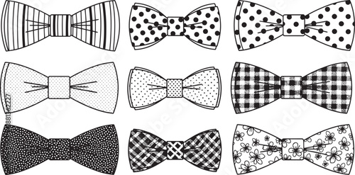 Various patterned bow tie designs on transparent background