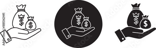 Money bag investment concept icon with hand holding financial wealth