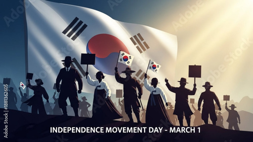 South korean independence movement day on march 1 people protest with flags and signs