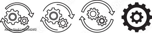 Gears working together in circular workflow process icons