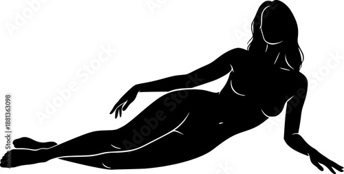 Reclining Female Body Silhouette Art Vector Illustration