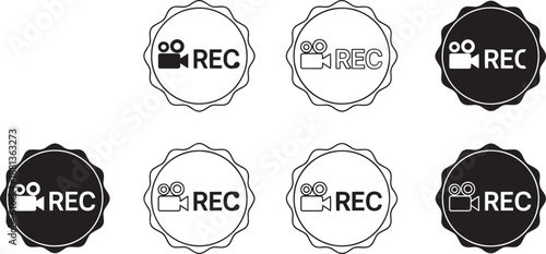Multiple record sign variants with camera badge for video production