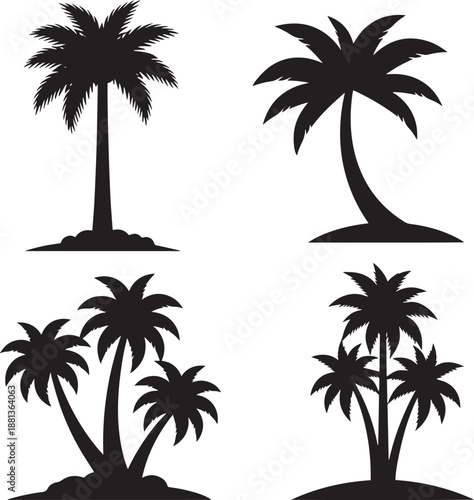 Palm tree silhouettes collection with different tropical leaf shapes
