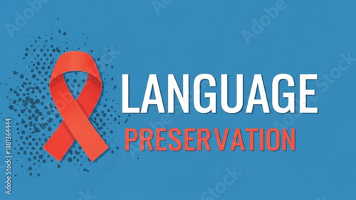 Language preservation awareness ribbon illustration with cultural heritage theme on blue background