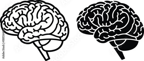 Stylized icons of a human brain in profile view