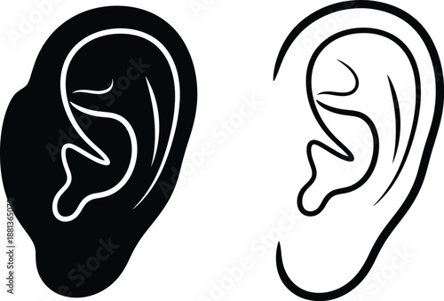 Minimalist black and white ear icons for hearing and human anatomy concepts