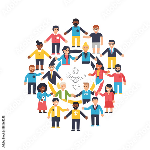 A diverse group of people holding hands