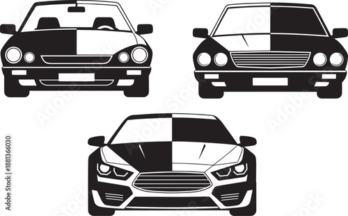 Car front view, auto vehicle silhouette for transportation