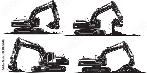 Excavator digging earth with bucket, construction equipment