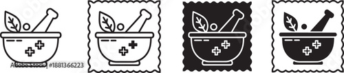 Set of herbal medicine icon with mortar and pestle vector illustration collection