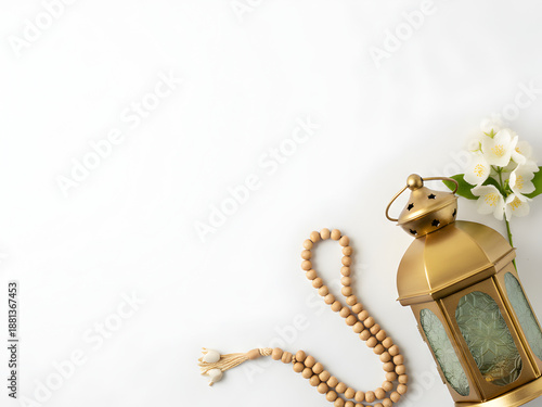 Wallpaper Mural Minimalist Islamic decor on white background featuring lantern and beads Torontodigital.ca