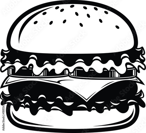 Black and white burger with cheese and lettuce on a food concept