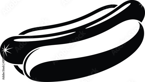 Black and white hotdog on a bun, simple food illustration icon