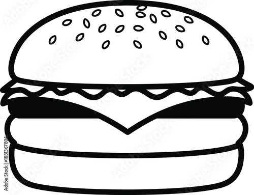 Simple burger with sesame seeds, cheese, and meat for fast food