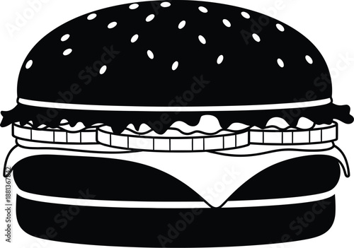 Black burger with sesame seeds, cheese, lettuce