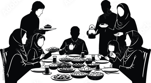 Muslim Family Gathering, Sharing Food, Celebrating Togetherness