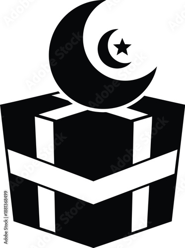 Black Kaaba with Crescent Moon, Islamic Symbol on Gift Box, Religion