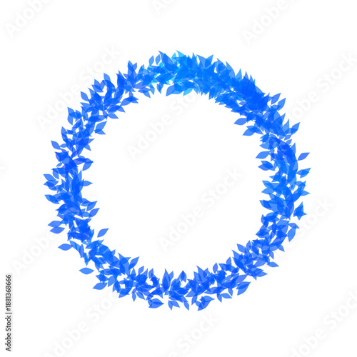 Vibrant blue watercolor leaves forming a delicate circular frame, a fresh artistic botanical wreath perfect for elegant design elements and decorative accents