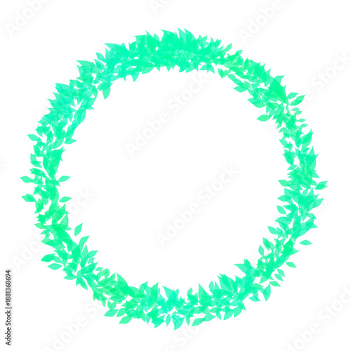 Vibrant circular frame crafted from fresh gradient green and teal leaves, creating a beautiful botanical wreath border for various design projects and invitations