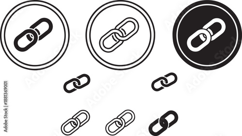 Chain link icons for connection and network on transparent background