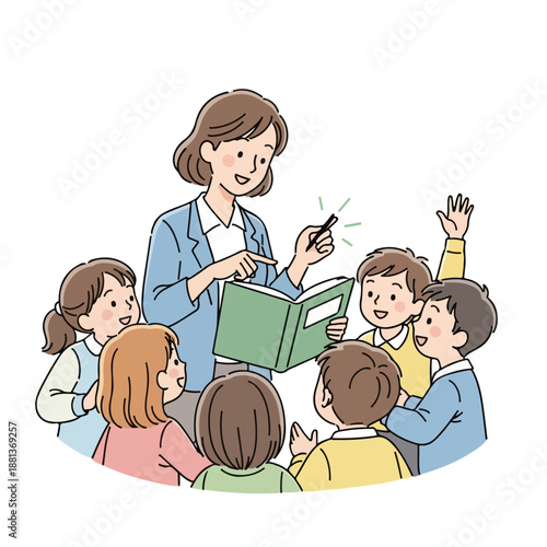 A teacher reading to a group of children