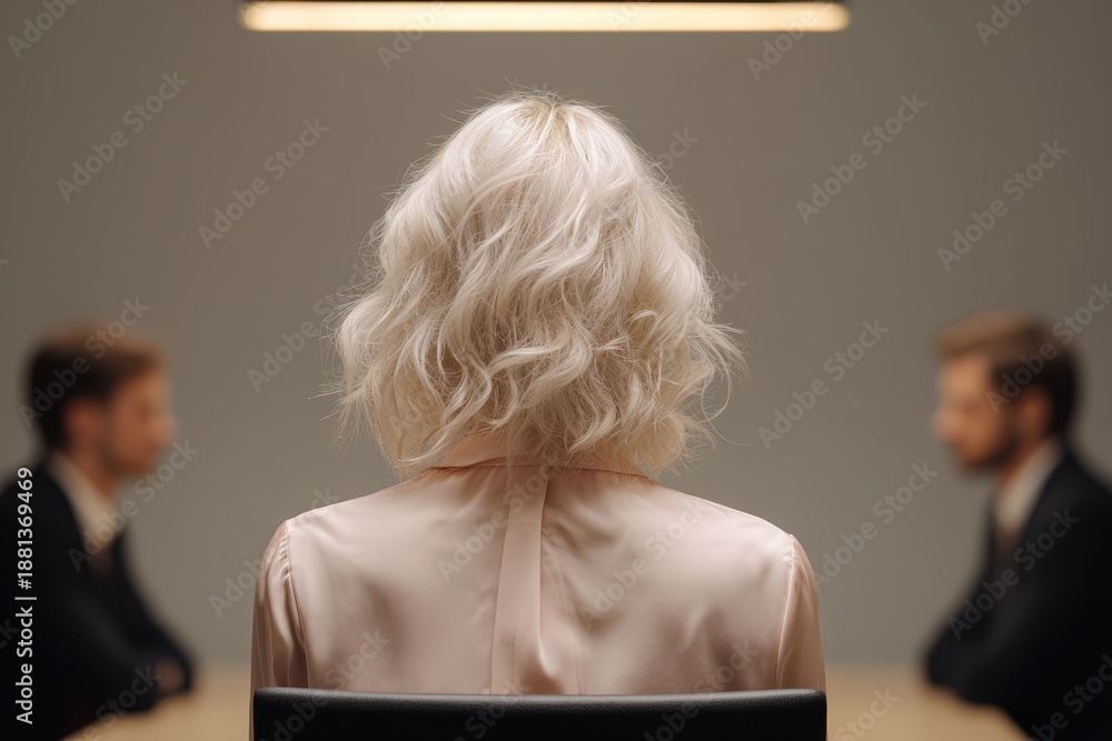 custom made wallpaper toronto digitalOne individual with light hair faces two seated men across a table in a formal setting