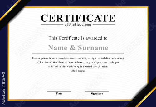 Modern blue and golden certificate template. luxury certificate template for corporate, business and education. certificate, creative award, diploma. vector illustration