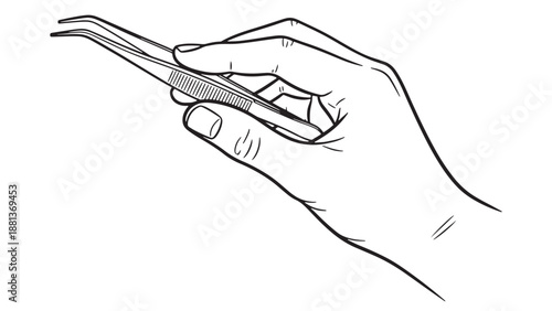 Hand holding forceps vector illustration representing precision tissue handling, surgical instrument sterilization workflow and procurement planning for clinical departments