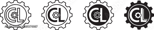 Gear icons with CL letters vector graphics isolated on transparent background
