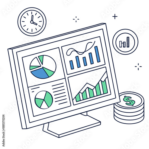 Investment Analytics Dashboard Illustration  Minim Vector Icon Illustration
