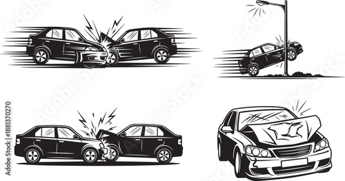 Car crash accident vector graphics isolated on transparent background