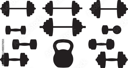 Weightlifting equipment silhouette vector illustration set