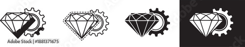 Four diamond gem icons with gear mechanism engineering concept
