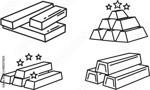 Set of gold bars ingots stacks symbols indicating wealth finance and investment