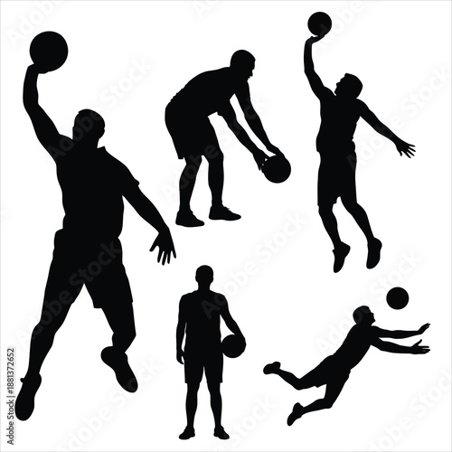 Basketball Player Silhouettes Set Isolated on White Background 