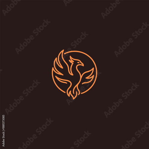 Phoenix ring logo in elegant and dynamic simple line style.