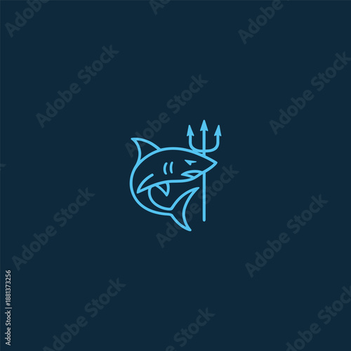 Shark trident logo in fierce and clean simple line design.