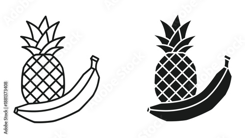 Pineapple and banana illustration set