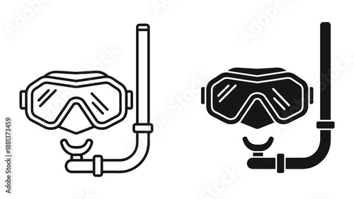 Snorkeling mask and snorkel icon set
