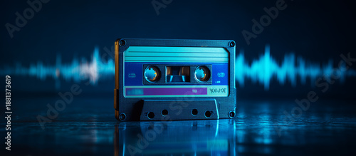 cassete vintage music with soundwave pattern